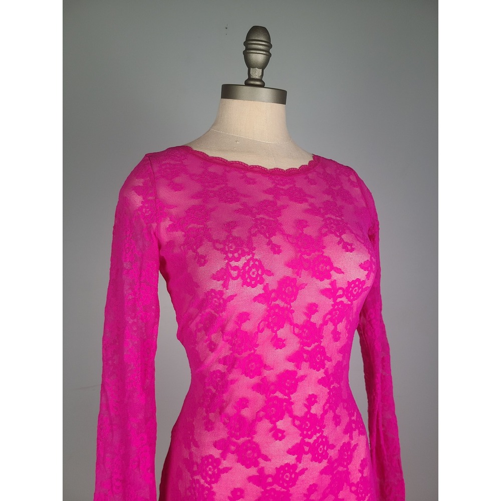 Victoria's Secret Sz M Sheer Lace Mini Dress Hot Pink Rave Festival Y2K - Picture 3 of 8